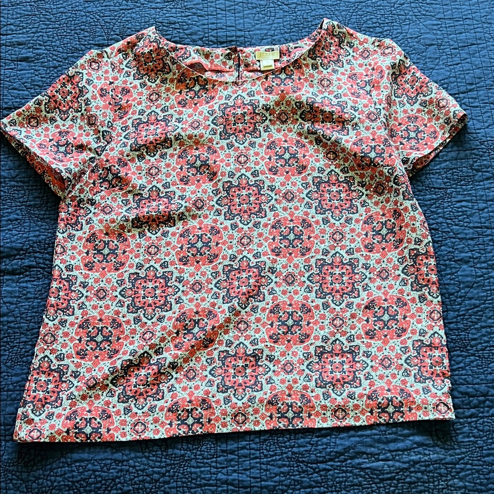 J. Crew Red and Black Patterned Blouse
